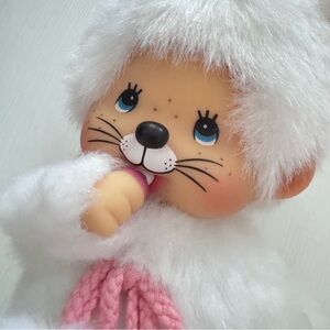 Monchhichi White Kitty Plush Doll Blue Eyes Vintage Style New